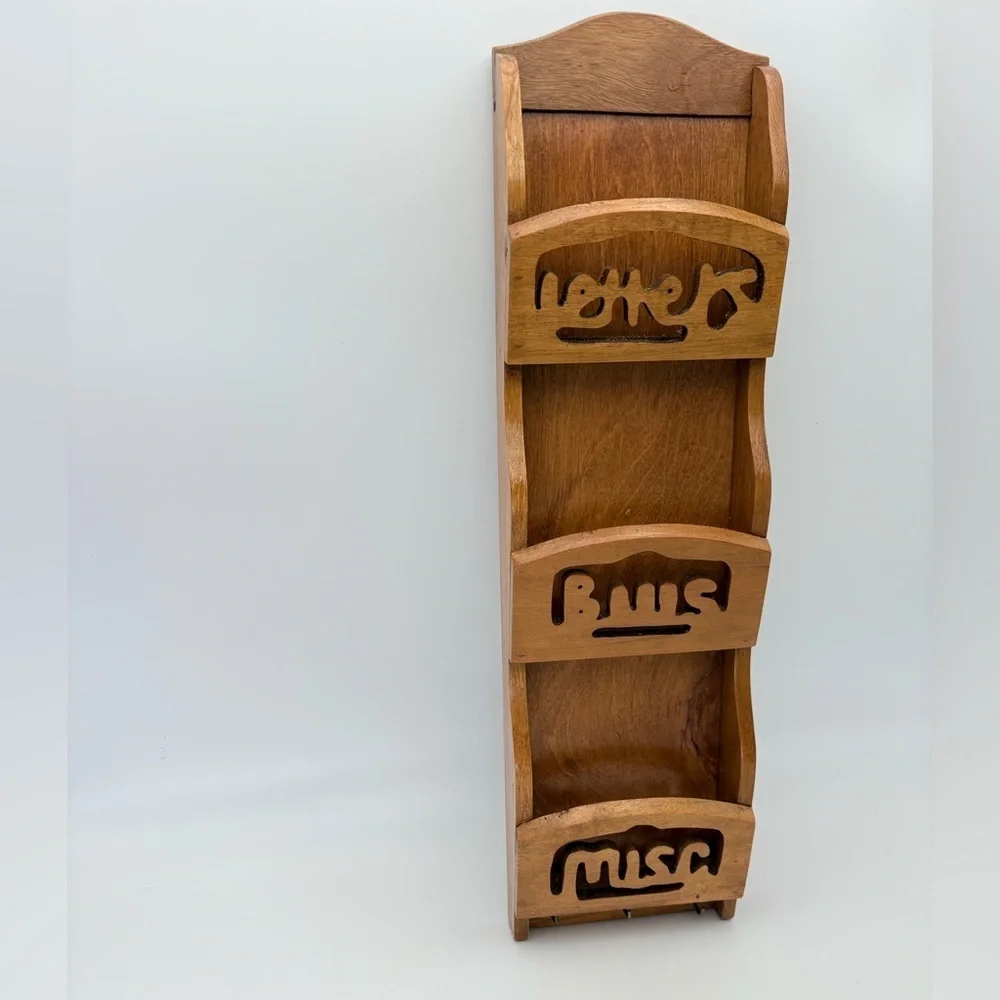 Vintage Handmade Wooden Wall Organizer with Three Slots